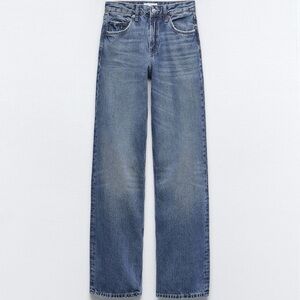 Zara TRF mid rise full length wide leg jeans in a medium wash